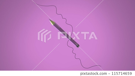 Image of pencil moving and black string on pink background 115714659