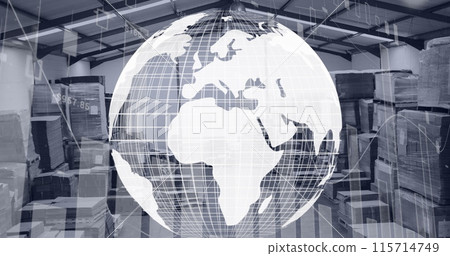 Image of globe spinning over warehouse Image of globe spinning over warehouse 115714749