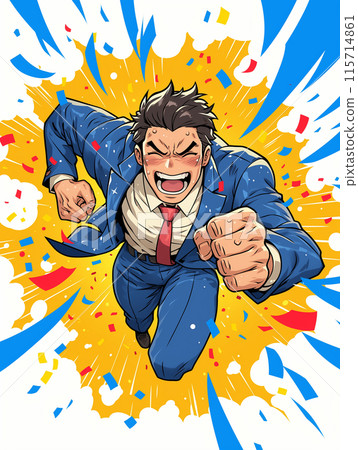 Cartoon illustration of a powerful businessman Cartoon illustration of a powerful businessman 115714861