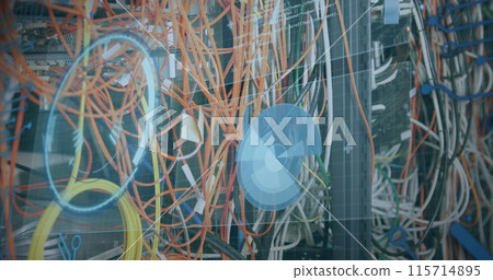 Image of data processing over cables of computer server Image of data processing over cables of computer server 115714895