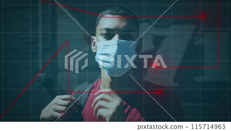 Image of graph over biracial man wearing face mask Image of graph over biracial man wearing face mask 115714963