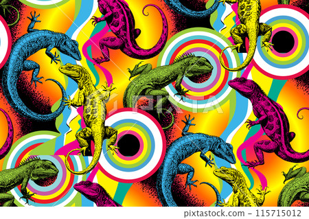 Lizards. Seamless pattern. Bright colors. Suitable for fabric, wrapping paper and the like 115715012