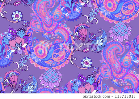 Paisley. Seamless pattern. Bright colors. Suitable for fabric, wrapping paper and the like Paisley. Seamless pattern. Bright colors. Suitable for fabric, wrapping paper and the like 115715015