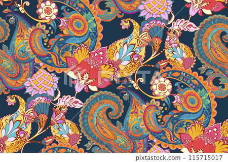 Paisley. Seamless pattern. Bright colors. Suitable for fabric, wrapping paper and the like Paisley. Seamless pattern. Bright colors. Suitable for fabric, wrapping paper and the like 115715017