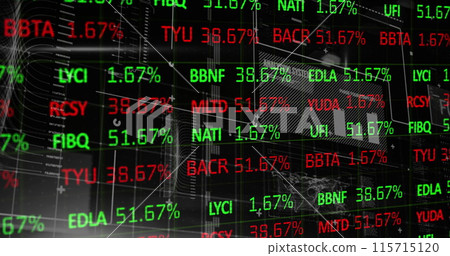 Image of trading board over infographic interface against black background Image of trading board over infographic interface against black background 115715120