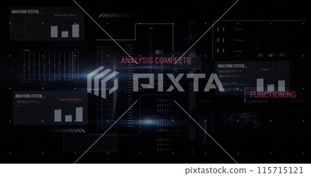 Image of multiple texts, lens flares, bar graphs and dots forming abstract pattern Image of multiple texts, lens flares, bar graphs and dots forming abstract pattern 115715121