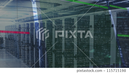 Image of numbers and data processing over computer servers Image of numbers and data processing over computer servers 115715198