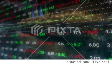 Image of financial data processing over cityscape 115715381