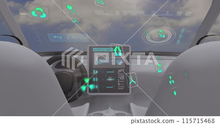 Image of data processing and ecology icons over car Image of data processing and ecology icons over car 115715468