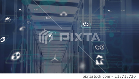 Image of data processing over server room 115715720