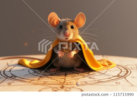A mouse is standing in front of a circle with a star in the middle with Generative AI 115715990
