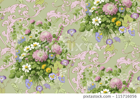 Wildflowers. Victorian seamless floral pattern. Suitable for fabric, wrapping paper and the like Wildflowers. Victorian seamless floral pattern. Suitable for fabric, wrapping paper and the like 115716056