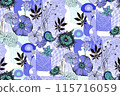 Abstract floral seamless pattern in 60s style. Suitable for fabric, wrapping paper and the like 115716059