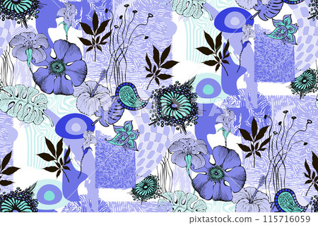 Abstract floral seamless pattern in 60s style. Suitable for fabric, wrapping paper and the like Abstract floral seamless pattern in 60s style. Suitable for fabric, wrapping paper and the like 115716059