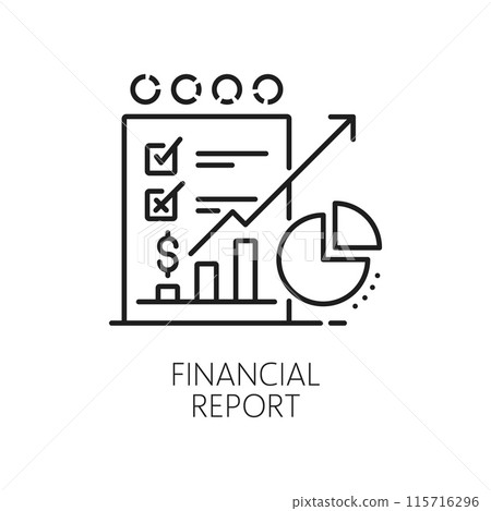 Financial report line icon, revenue, finance and budget growth analysis, outline vector. Banking business and company financial report icon of profit and tax expenses audit or finance analytics Financial report line icon, revenue, finance and budget growth analysis, outline vector. Banking business and company financial report icon of profit and tax expenses audit or finance analytics 115716296