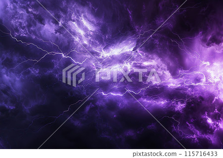 Generative ai on theme of scary bright electric lightning bolt with branches in the night dark sky 115716433