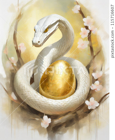 Snake holding golden eggs, Generative AI AI image 115716607