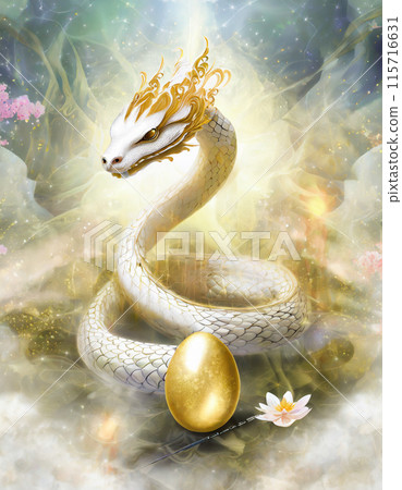 Snake holding golden eggs, Generative AI AI image 115716631