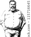 Middleaged man, experienced, bearded. In pen drawing style. Isolated drawing on a white background. 115716645