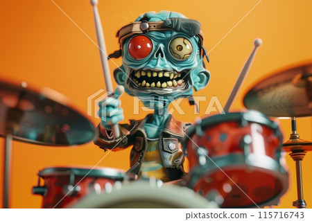 zombie drummer is playing a drum set with Generative AI zombie drummer is playing a drum set with Generative AI 115716743