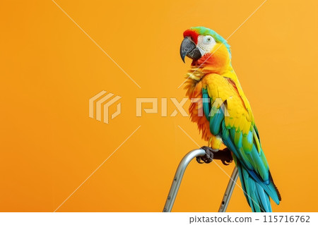 A colorful parrot sits on a pink chair with Generative AI 115716762