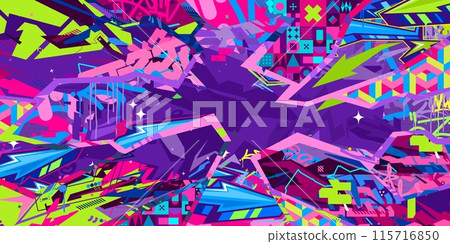 Modern Abstract Urban Street Art Graffiti Style Vector Collage Illustration Background Template 115716850
