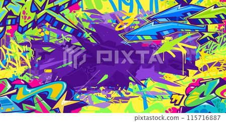 Trendy Abstract Hip Hop Urban Street Art Graffiti Style Vector Illustration Background Template 115716887