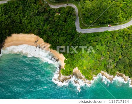 Amazing tropical seashore landscape background,Top view waves crashing on rocks 115717134