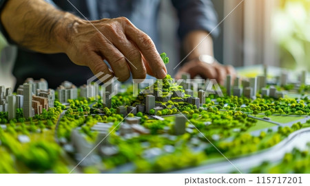 Architect designs eco friendly and sustainable city model to promote green urban development Architect designs eco friendly and sustainable city model to promote green urban development 115717201
