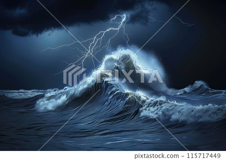 Generative ai on theme of a dramatic dark storm clouds before rain creating spectacular landscape 115717449