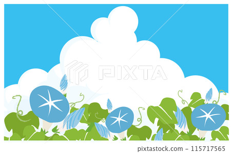 雷雨雲和淺藍色牽牛花花背景插畫素材 雷雨雲和淺藍色牽牛花花背景插畫素材 115717565