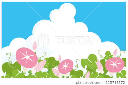 雷雨雲與粉紅牽牛花花背景插畫素材 115717572