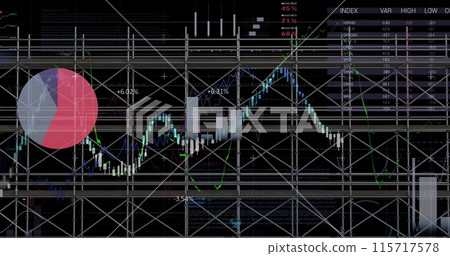 Image of scaffolding, financial data processing and statistics 115717578