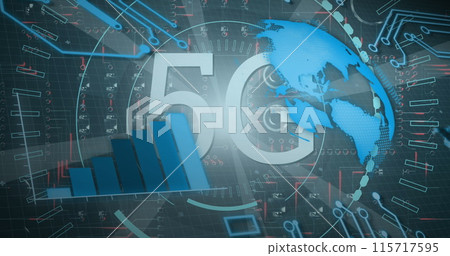 Image of 5g and processing circles over servers 115717595