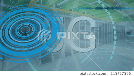Image of 5g and processing circles over servers Image of 5g and processing circles over servers 115717596