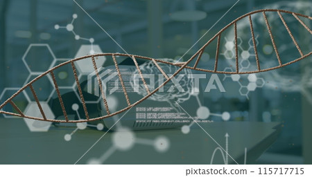 Image of human brains, scientific data processing and dna strand spinning 115717715