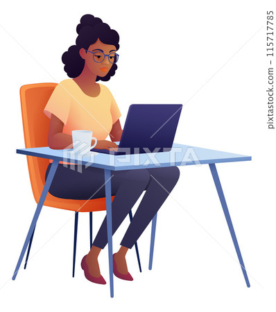 Woman Using Laptop Computer Cartoon Illustration 115717785