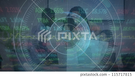 Image of data processing over diverse business people in office Image of data processing over diverse business people in office 115717815