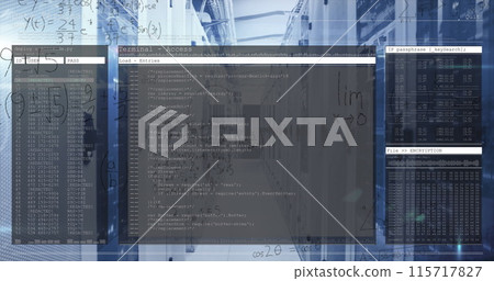 Digital image displays math problems and programming on a green background. 115717827