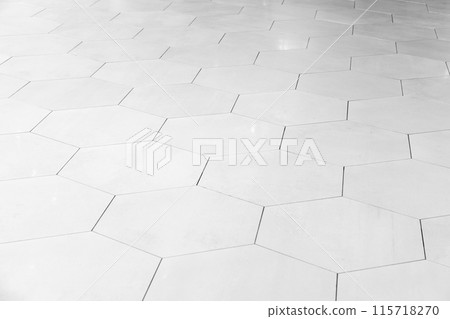 White room pavement made of glossy hexagonal tiles White room pavement made of glossy hexagonal tiles 115718270