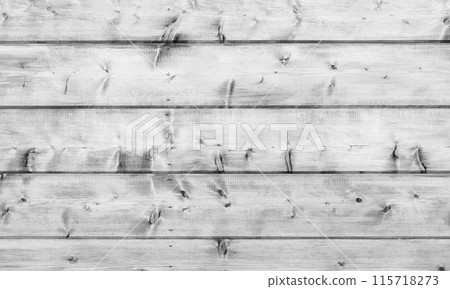 Wooden wall made of white toned pine tree boards, close up photo 115718273
