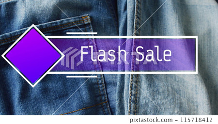 Image of flash sale text on purple over denim trousers background Image of flash sale text on purple over denim trousers background 115718412