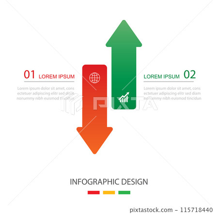 2 data infographics arrow up and down layout template. Illustration red and green arrow stocks abstract background. 2 data infographics arrow up and down layout template. Illustration red and green arrow stocks abstract background. 115718440