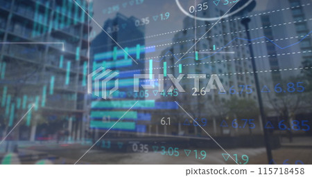 Image of data processing over cityscape Image of data processing over cityscape 115718458