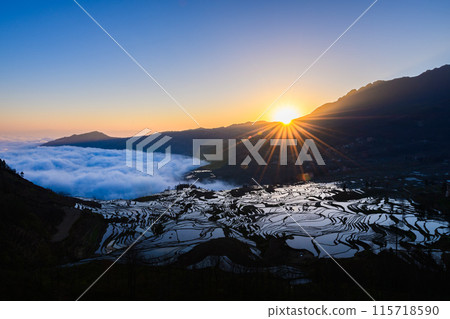 Yuanyang rice terrace at sunrise, Yunnan province, China 115718590