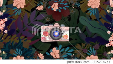 Image of camera over floral background 115718734