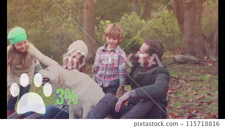 Image of paw icon over happy caucasian family in forest Image of paw icon over happy caucasian family in forest 115718816