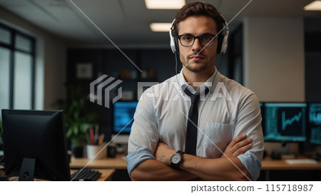 Attractive nice man professional office staff. Generated AI 115718987