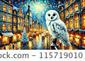 Owl living in a winter town 115719010