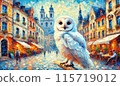 White owl and European cityscape 115719012